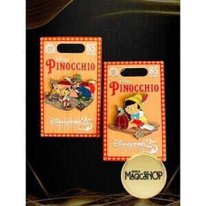 2025 Disney Parks Pinocchio 85th Anniversary Jiminy Cricket 2 Pin Set LE 2000